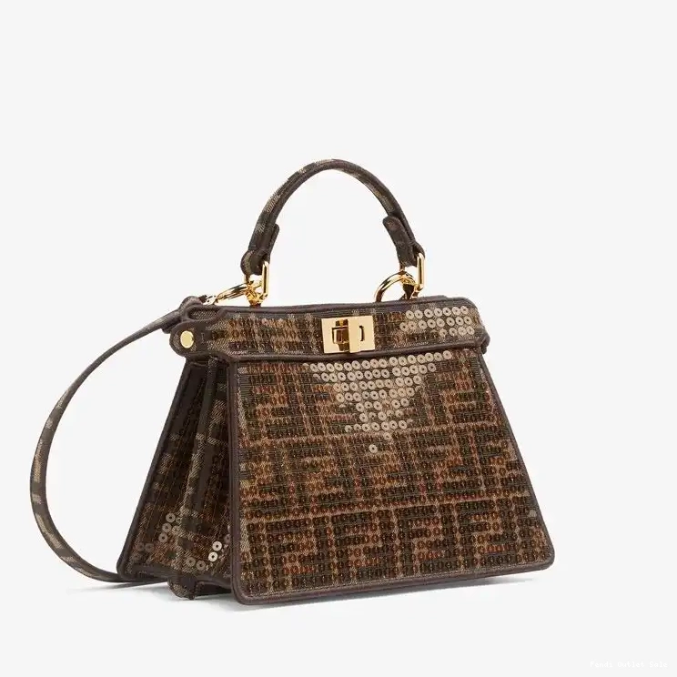Cheap ISeeU Petite In with Peekaboo Brown FF Sequins Motif Fendi Fabric Bag 0601